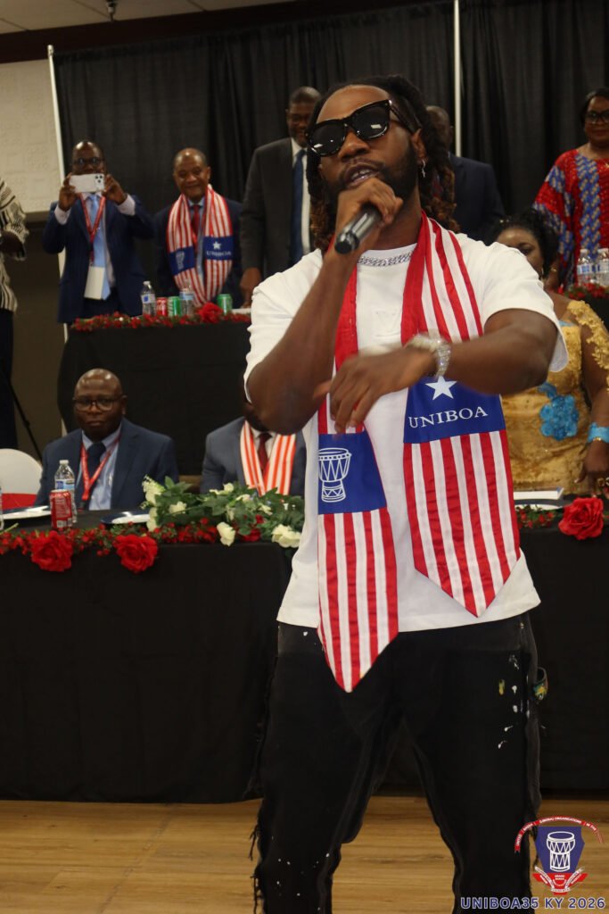Liberian recording artist D12 (Dee Tweh) performing during the UNIBOA 35th National Convention